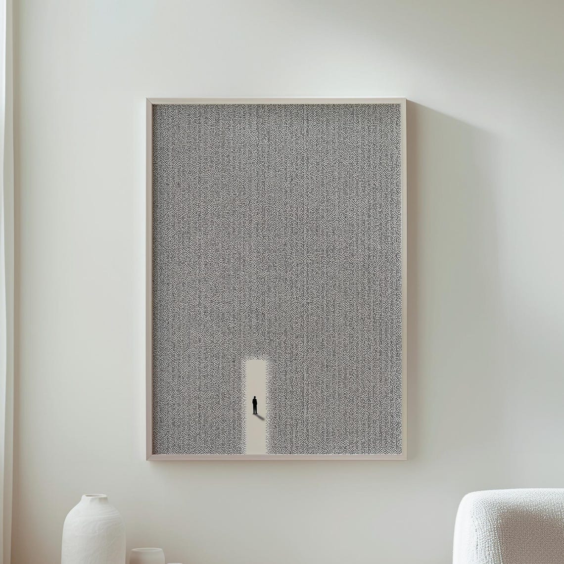 Tiny Figure At A Maze Doorway Surreal Minimalist Artwork Print