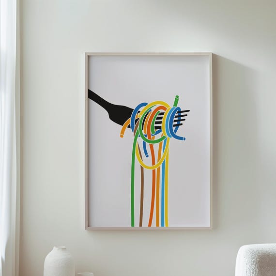 Pasta Wall Decor Colorful Illustration Kitchen Art Modern Foodie