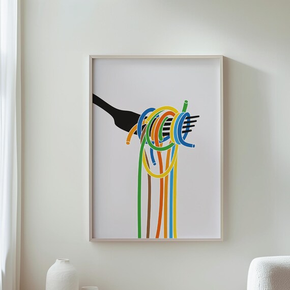 Rainbow Spaghetti Fork Minimalist Kitchen Foodie Culinary Art Poster