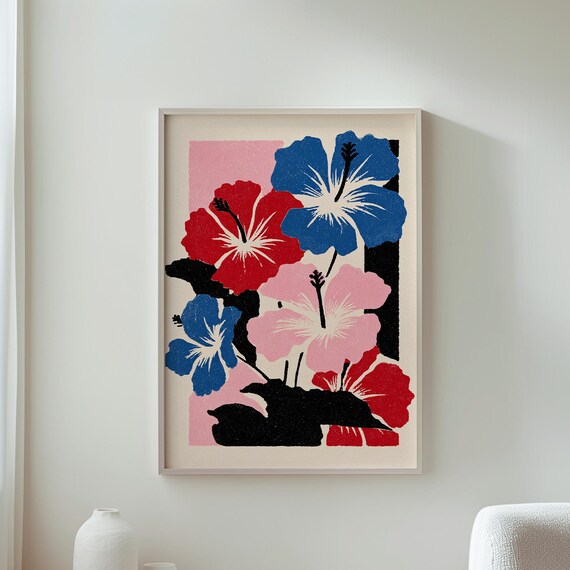 Hibiscus Wall Art Colorful Flowers Bold Floral Print Tropical Decor Modern Home Vibrant Nature Inspired