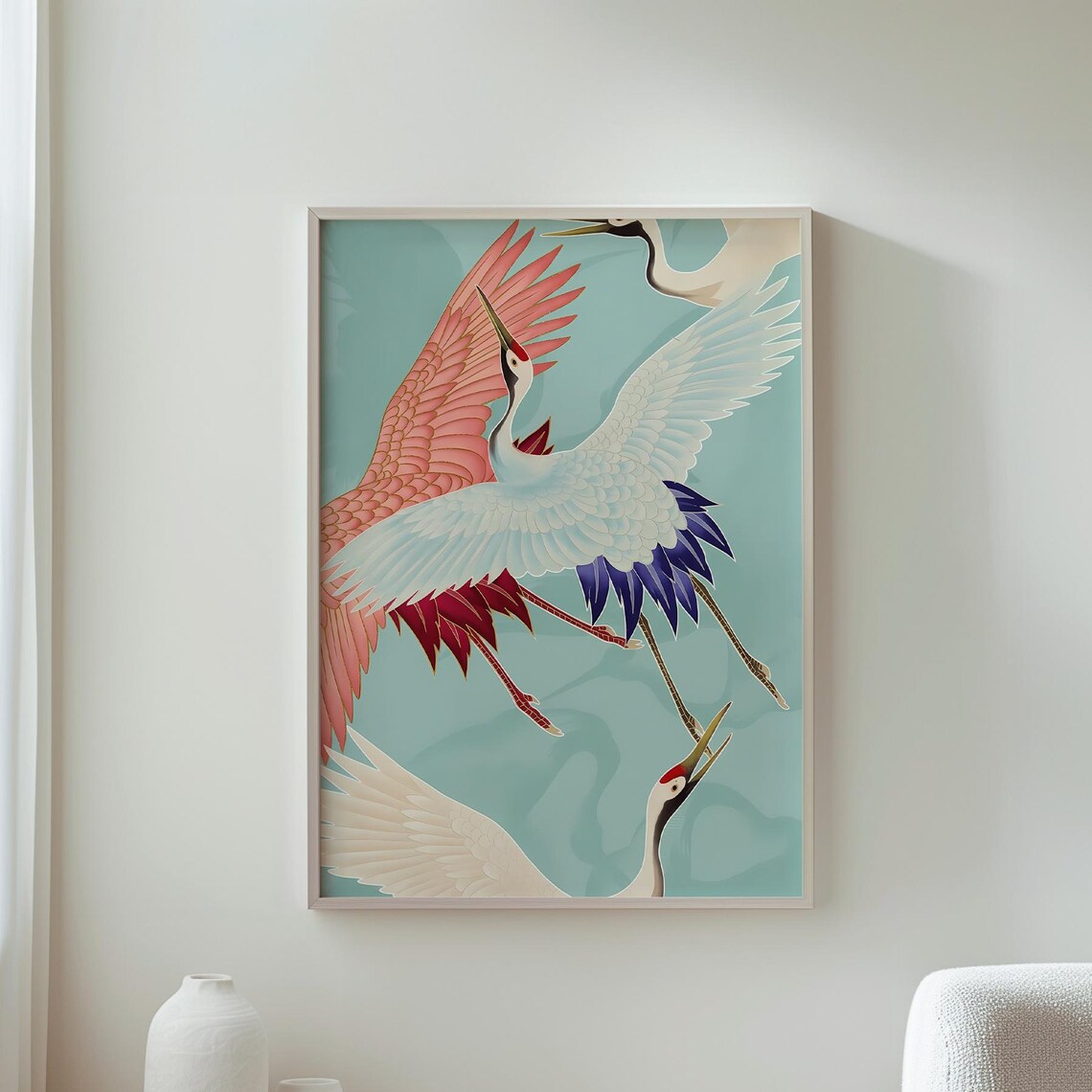 Crane Bird Art Print, Colorful Nature Decor