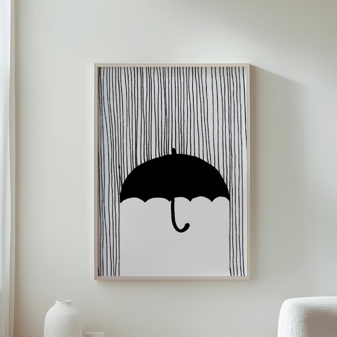 Black Umbrella Minimalist Wall Art Rainy Day Decor Modern Simple Print For Home Contemporary