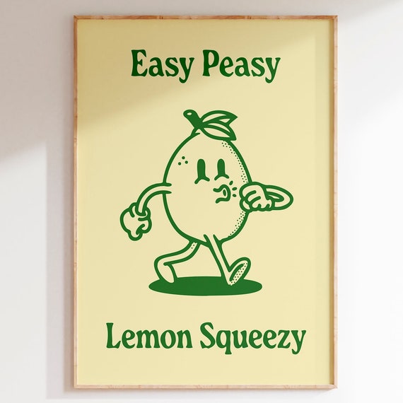 Easy Peasy Lemon Squeezy Print Retro Green Poster Vintage Wall Art Fun Motivational Decor Groovy Lemon Poster Printable Wall Art