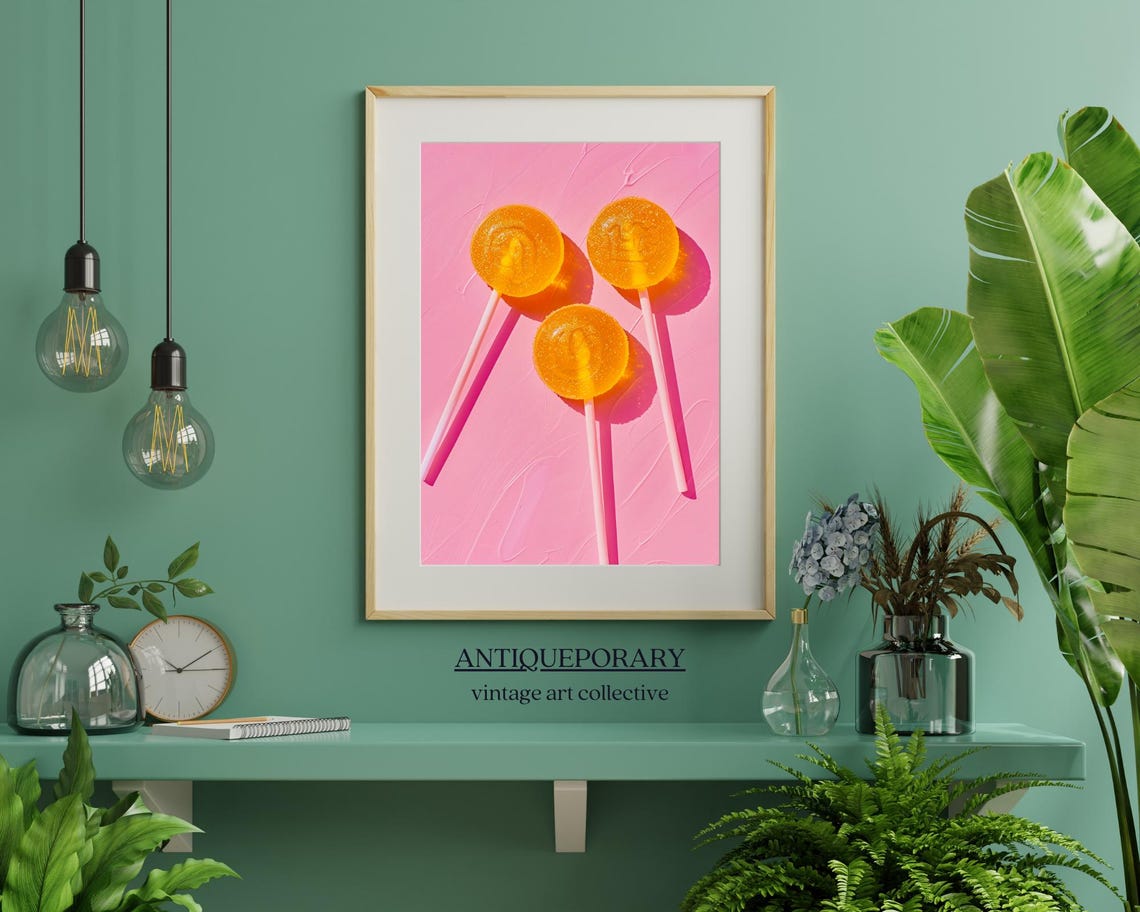Sweet Orange Lollipops on Pink Swirl Pop Candy Photography Poster - Image 4