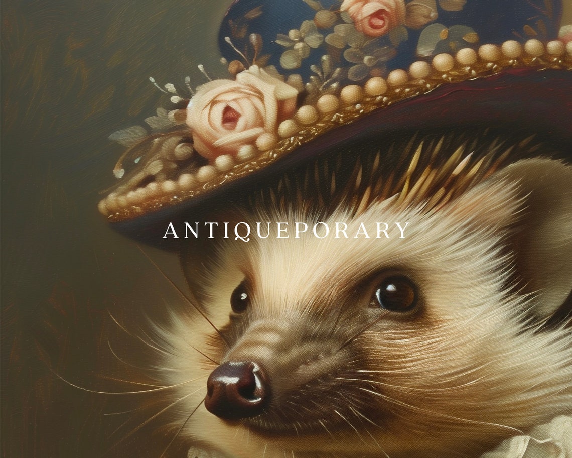 Lady Hedgehog Portrait Floral Hat Lace Ruff Victorian Painting Poster - Image 3