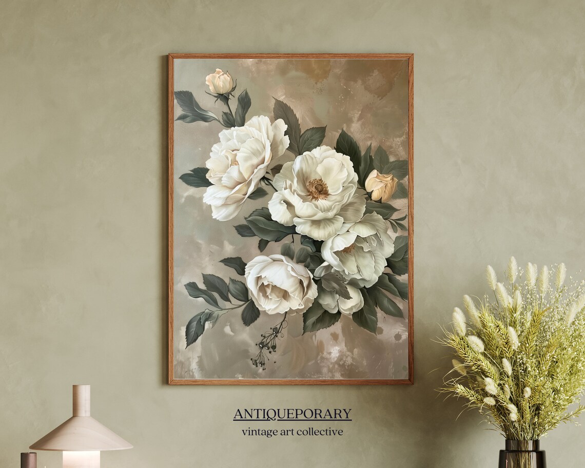 White Roses Vintage Floral Oil Painting Still Life Art Poster - Image 7