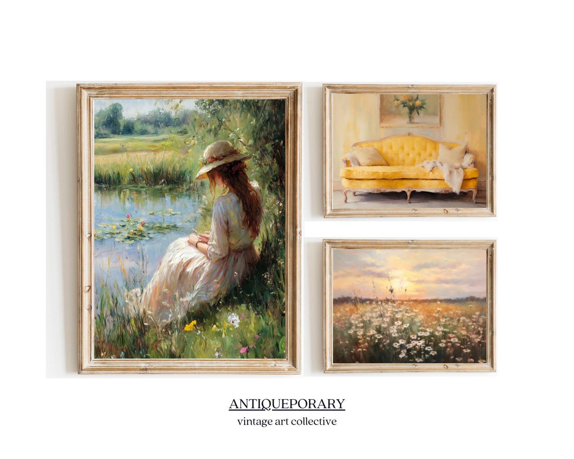 Woman Reading Book by Lily Pond Vintage Impressionist Poster - Image 5