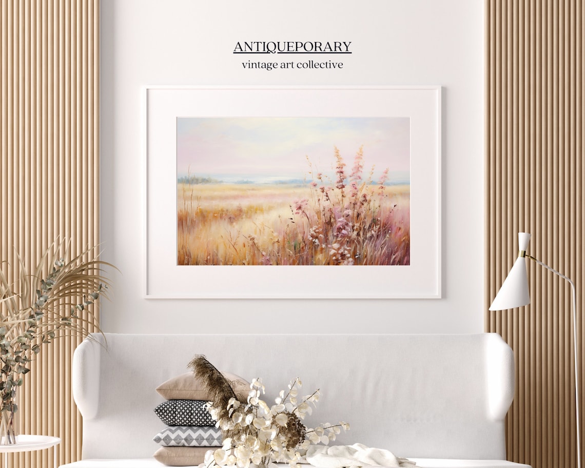 Pastel Pink Wildflower Field Soft Meadow Oil Painting Poster - Image 5