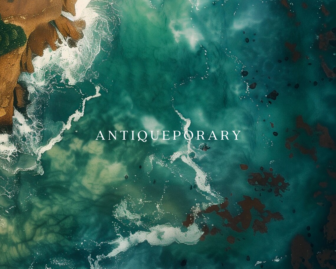 Turquoise Ocean Waves Rocky Coast Aerial Seascape Fine Art Poster - Image 2