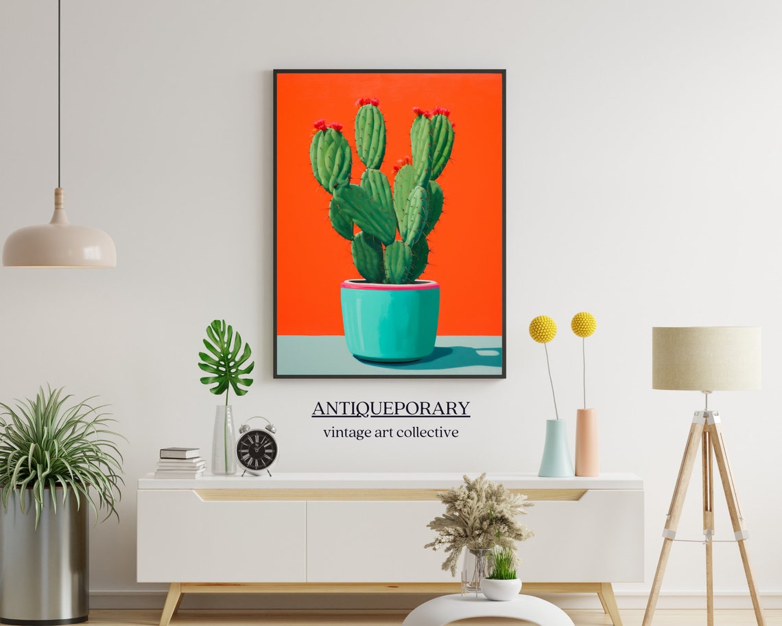 Prickly Pear Cactus Turquoise Pot Orange Abstract Still Life Poster - Image 7