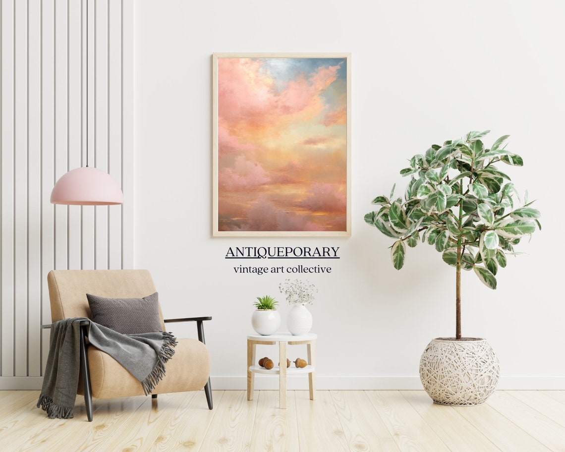 Dreamy Pastel Pink Clouds Glowing Sunset Skyscape Vintage Poster - Image 7