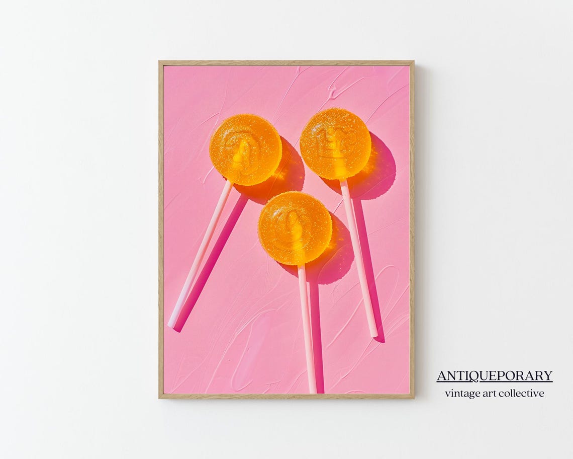 Sweet Orange Lollipops on Pink Swirl Pop Candy Photography Poster