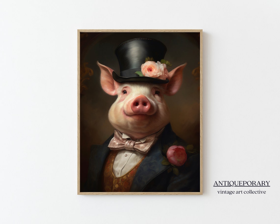 Stunning Pig Vintage Portrait Victorian Animal Print Dressed Animal Print Altered Art Print Renaissance Animal Painting Farm Animal Art