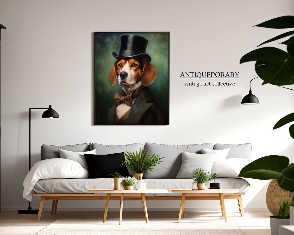 Charming Beagle in Top Hat and Brown Bow Tie Portrait Poster - Image 2