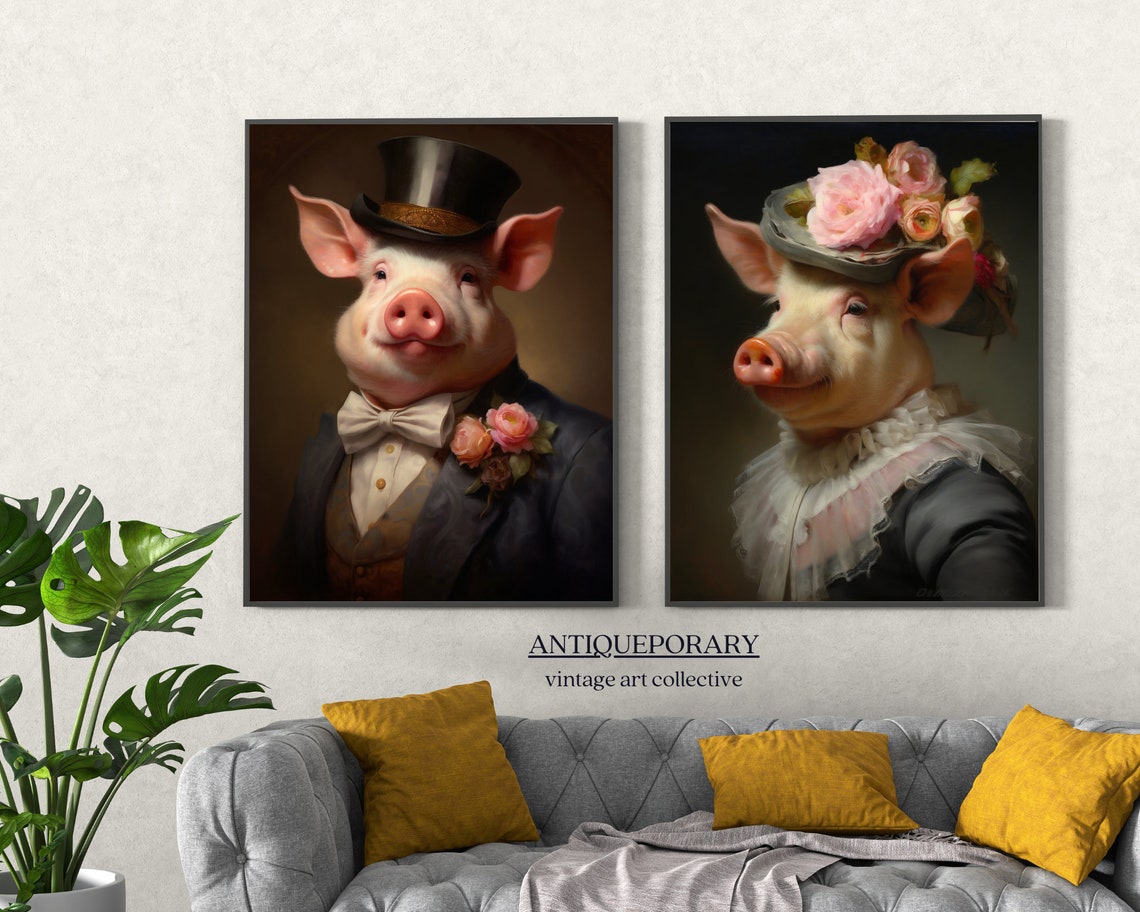 Pig Vintage Portrait Victorian Animal Portrait Dressed Animal Prints Altered Art Print Renaissance Animal Painting Farm Animal Art - Image 4