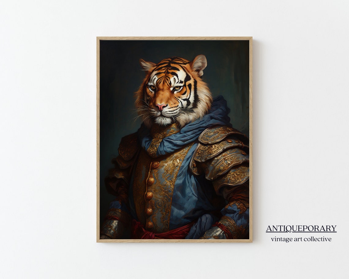 Royal Tiger Warrior Portrait Armor Blue Cloak Regal Style Poster - Image 9