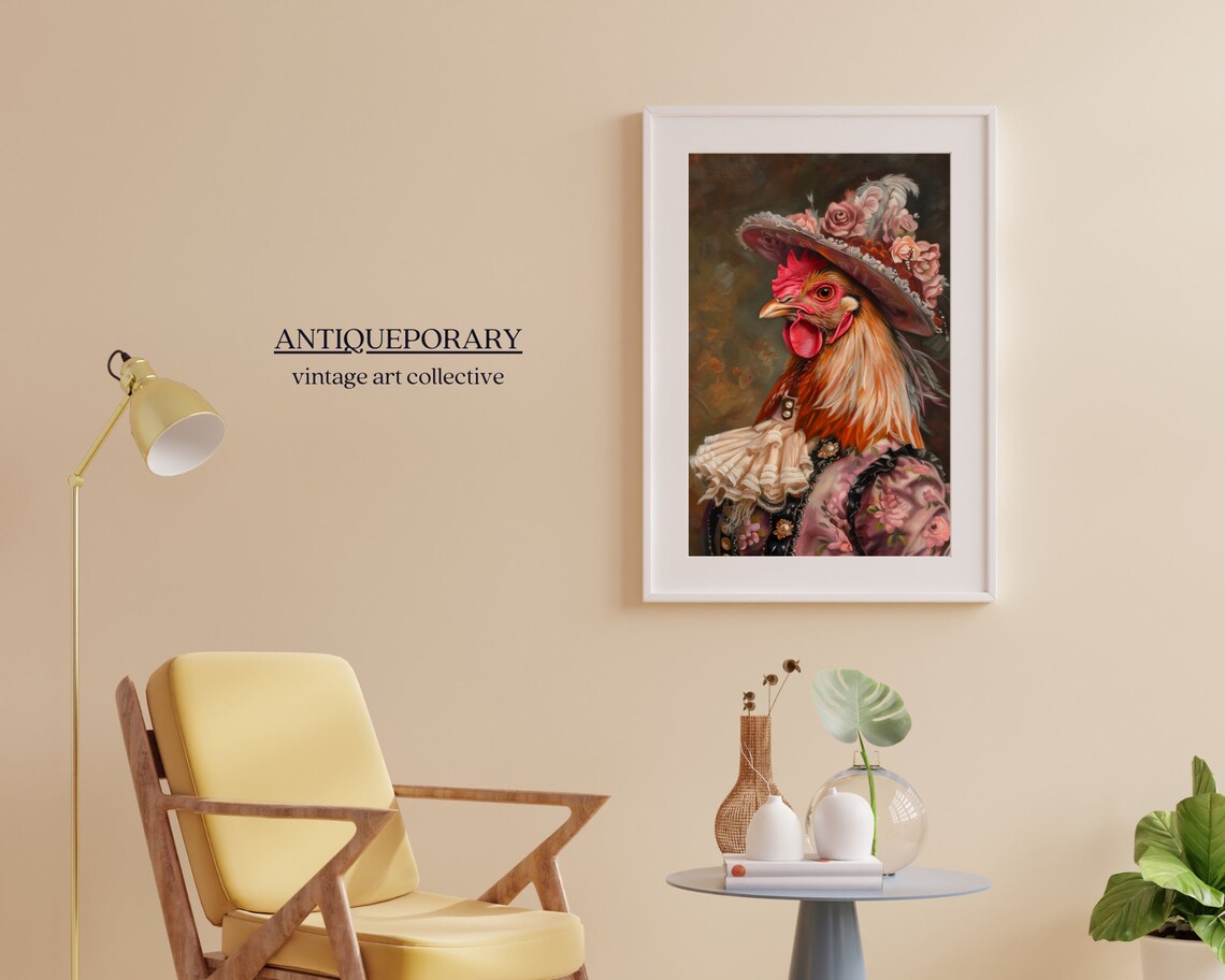 Royal Lady Rooster Floral Hat Charming Vintage Chicken Portrait Poster - Image 4
