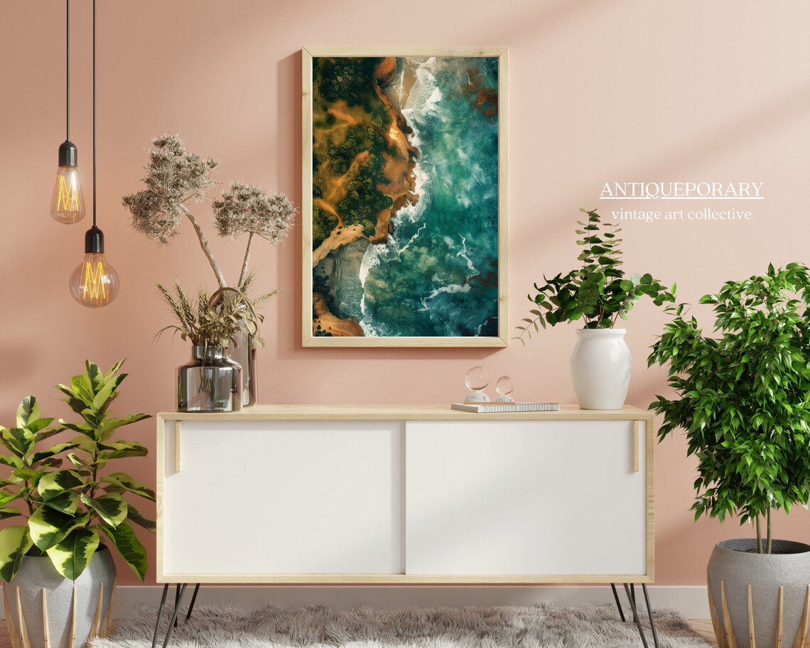 Turquoise Ocean Waves Rocky Coast Aerial Seascape Fine Art Poster - Image 7