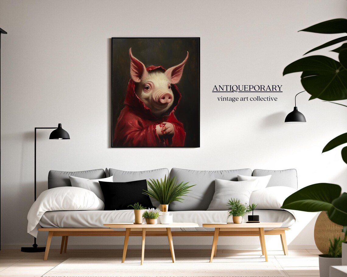 Cute Devil Pig Red Hooded Cloak Halloween Vintage Art Poster - Image 7