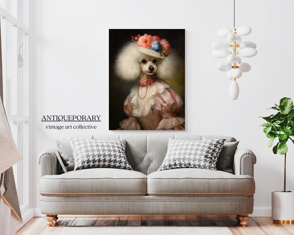 Poodle Lady in Pink Floral Dress and Rose Hat Portrait Poster - Image 7