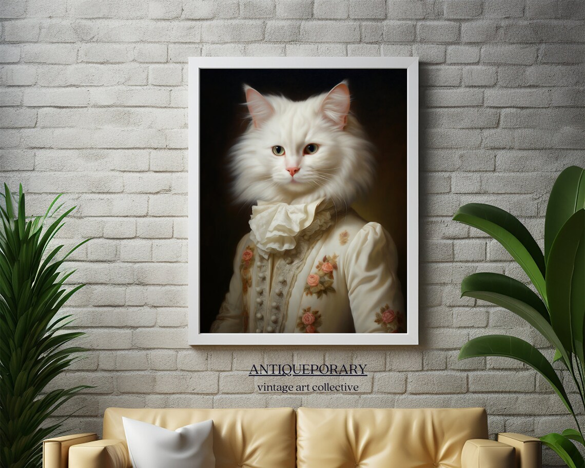 Royal White Cat in Victorian Gown Vintage Aristocratic Pet Portrait Poster - Image 4