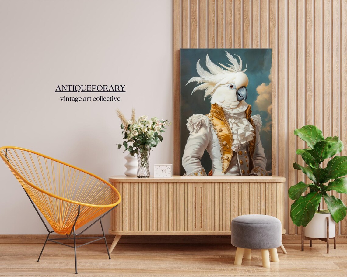 White Cockatoo Gold Military Coat Majestic Bird Portrait Poster - Image 5