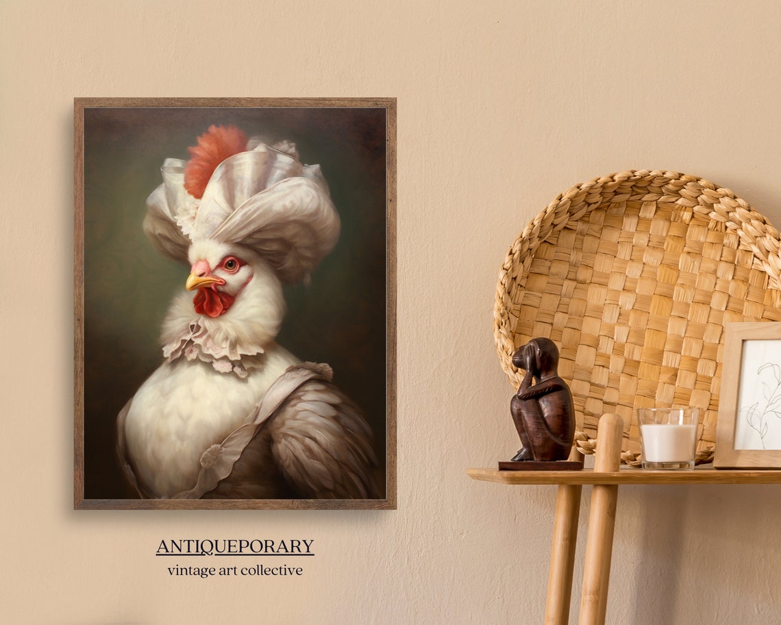 White Hen Lady in Lace Bonnet Victorian Poultry Portrait Poster - Image 5