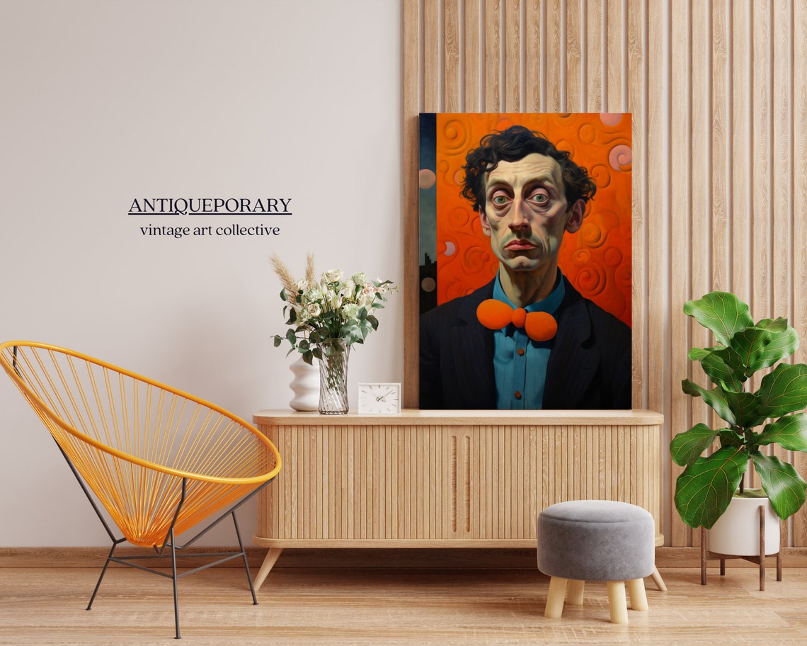Expressionist Man with Orange Bow Tie on Swirled Orange Ground Poster - Image 7