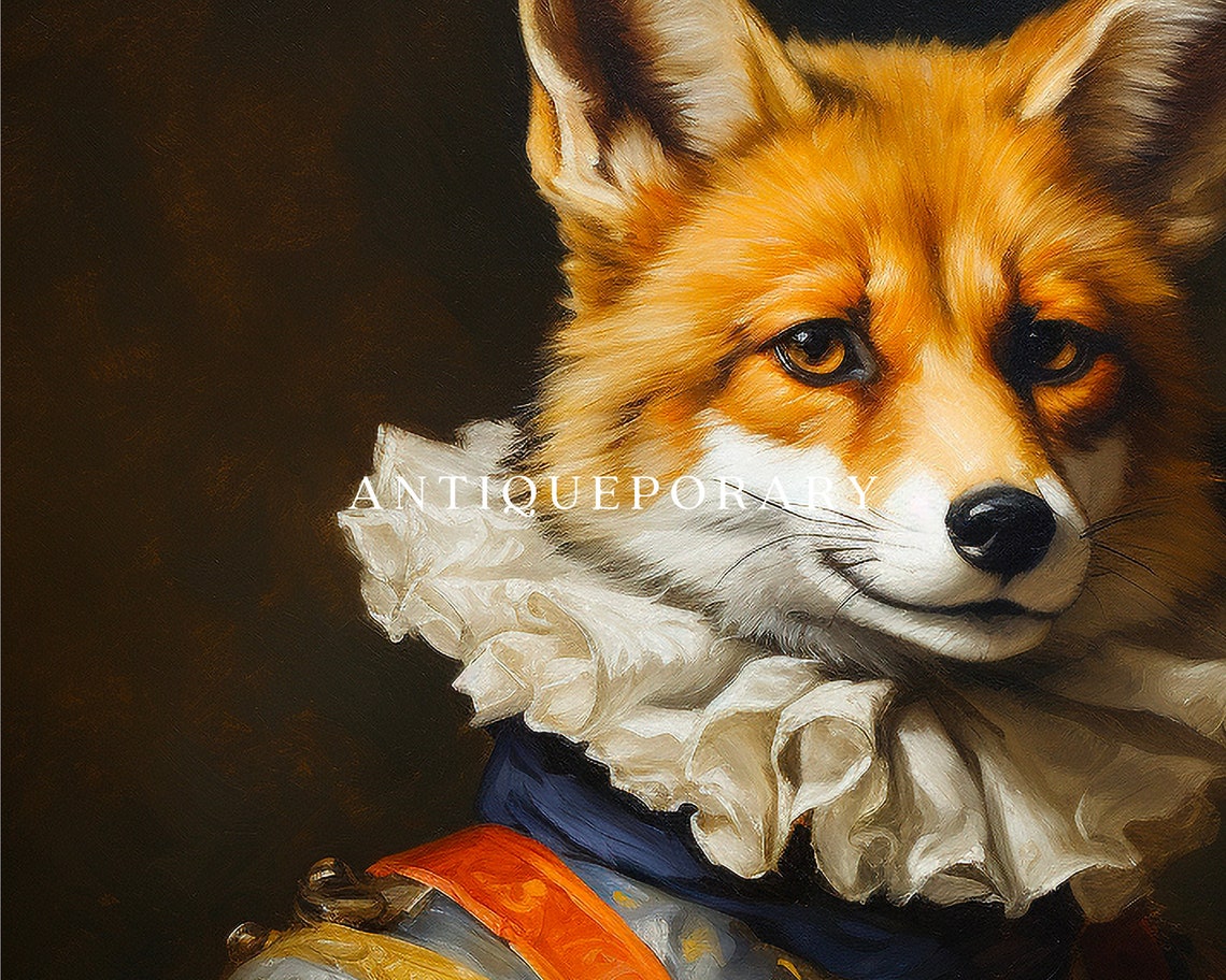 Noble Fox in Renaissance Armor and Ruff Regal Portrait Poster - Image 3