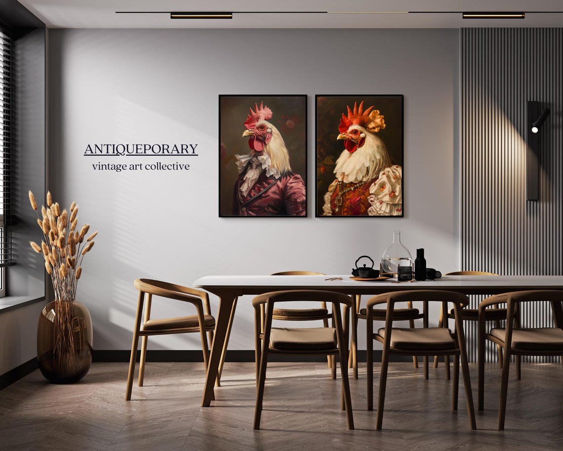 Rooster in Victorian Gown with Jewels Vintage Portrait Poster - Image 5