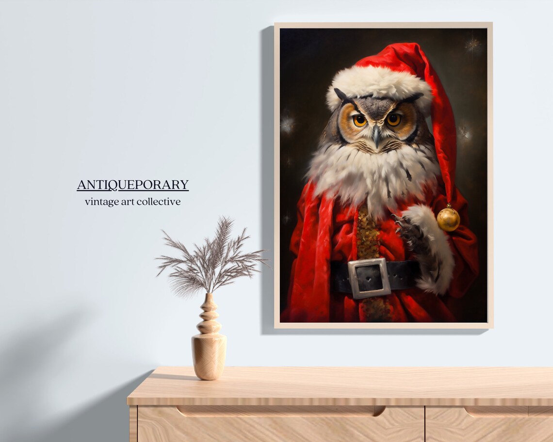 Christmas Santa Owl Red Robe Gold Ornament Holiday Portrait Poster - Image 6