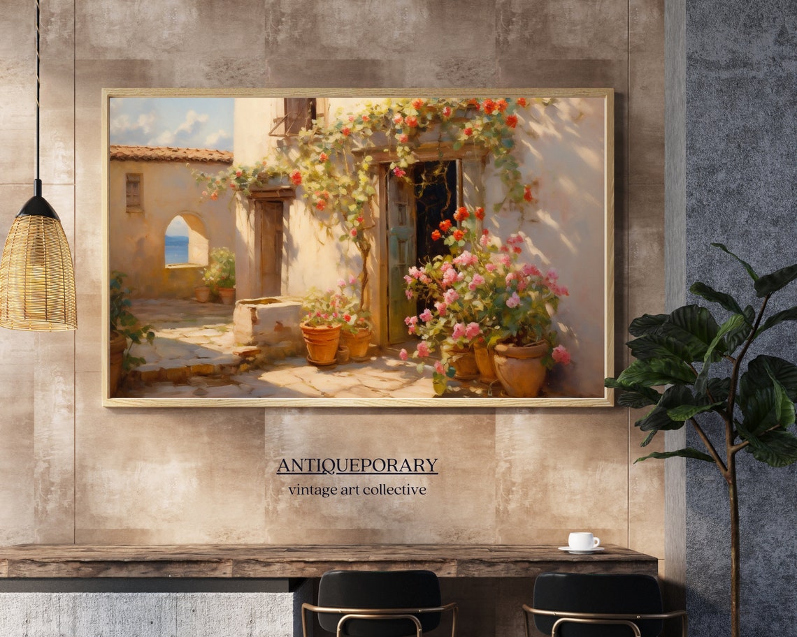 Vintage Italian Architecture Painting European Architecture Oil Painting Rustic Italy Village Art Oil Painting Farmhouse Decor - Image 2
