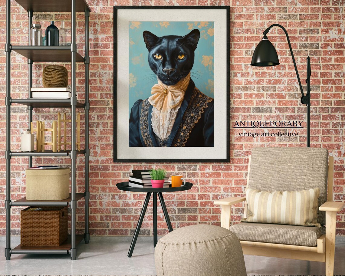 Royal Black Panther Portrait Gold Bow Vintage Victorian Poster - Image 4
