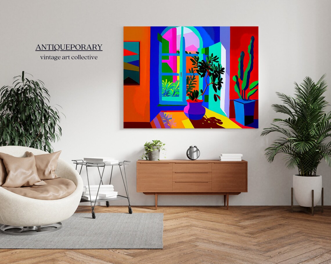 Fauvist Colorful Interior with Window Plants Bold Art Poster - Image 5
