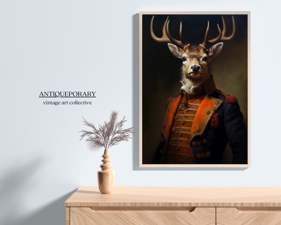 Victorian Animals Portrait Royal Deer Vintage Print Renaissance Animal Painting Dark Moody Animal Poster Altered Art Animal Lover Gift - Image 6
