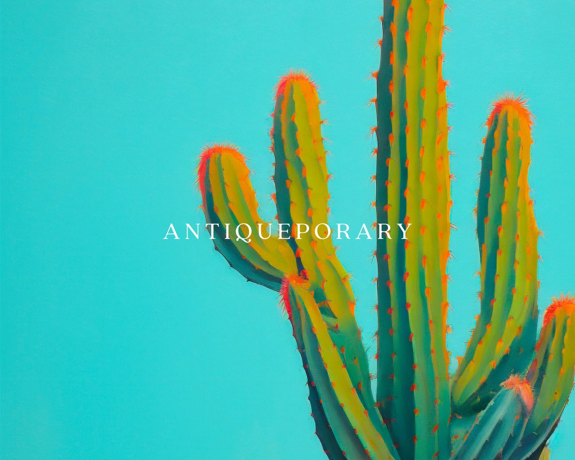 Pink Pot Cactus Turquoise Background Modern Pop Art Style Poster - Image 3