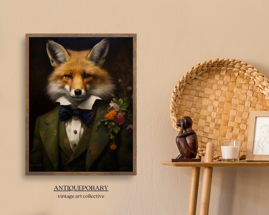 Renaissance Animal Portrait Victorian Animal Portrait Dressed Animal Prints Royal Fox Oil Painting Vintage Style Animal Portrait - Image 4