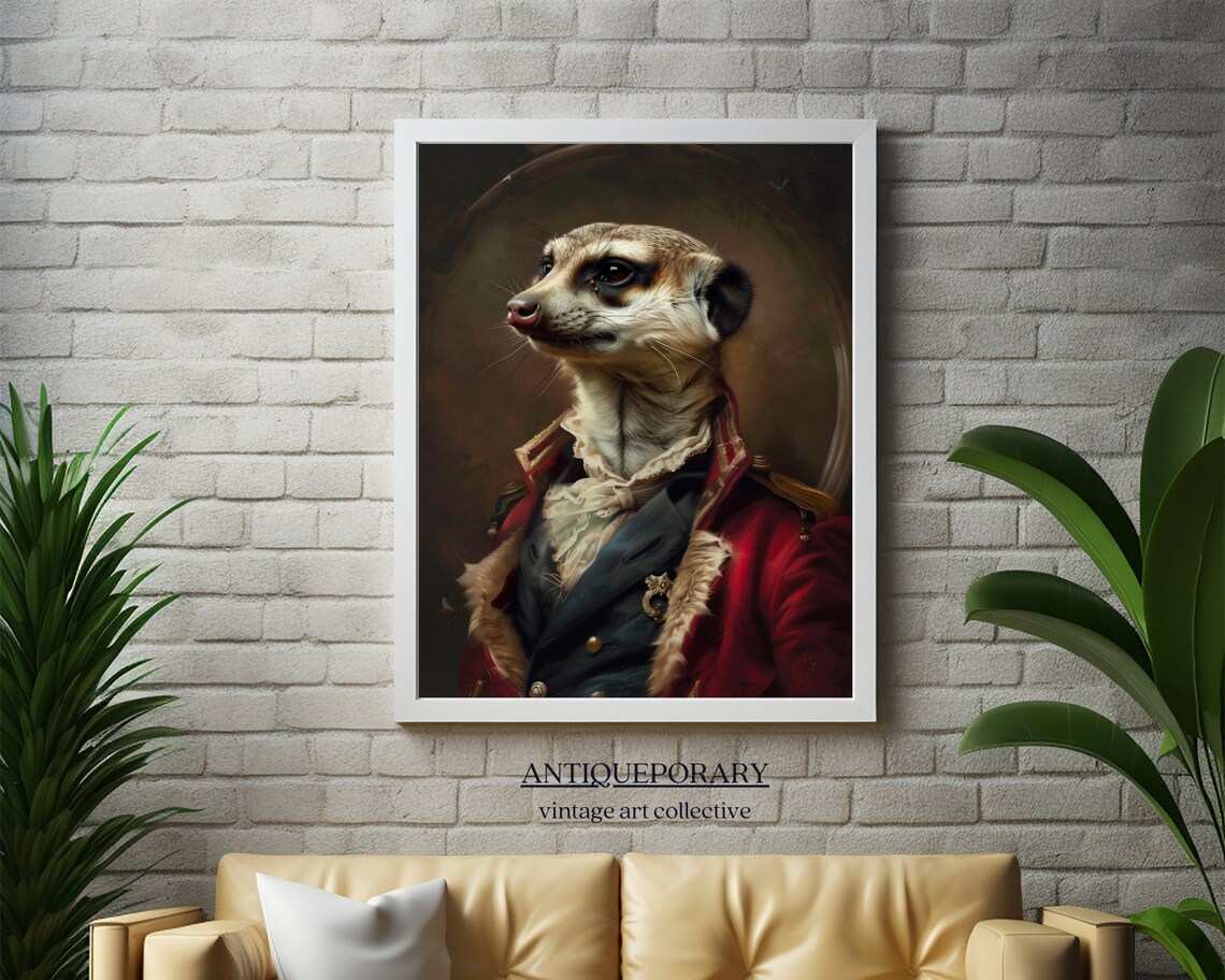 Meerkat Soldier in Red Military Coat Vintage Portrait Poster - Image 4