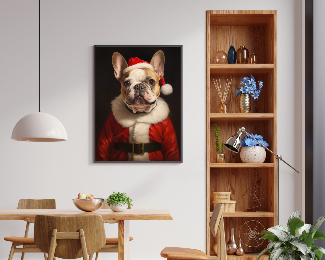 Christmas Santa Bulldog Vintage Portrait Dressed Animal Print Victorian Animal Painting Festive Wall Art Christmas Wall Art - Image 4
