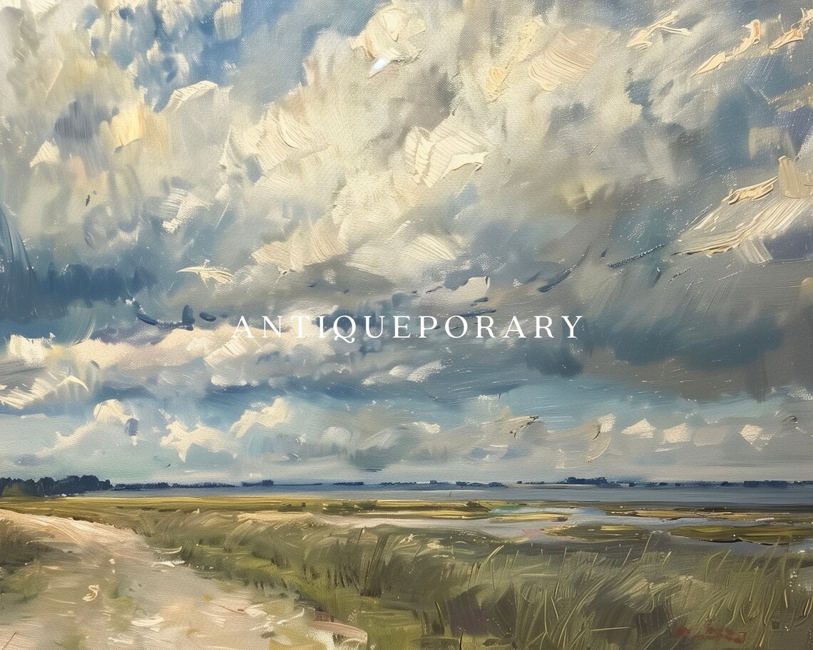 Dramatic Cloud Country Road Neutral Landscape Oil Painting Poster - Image 2
