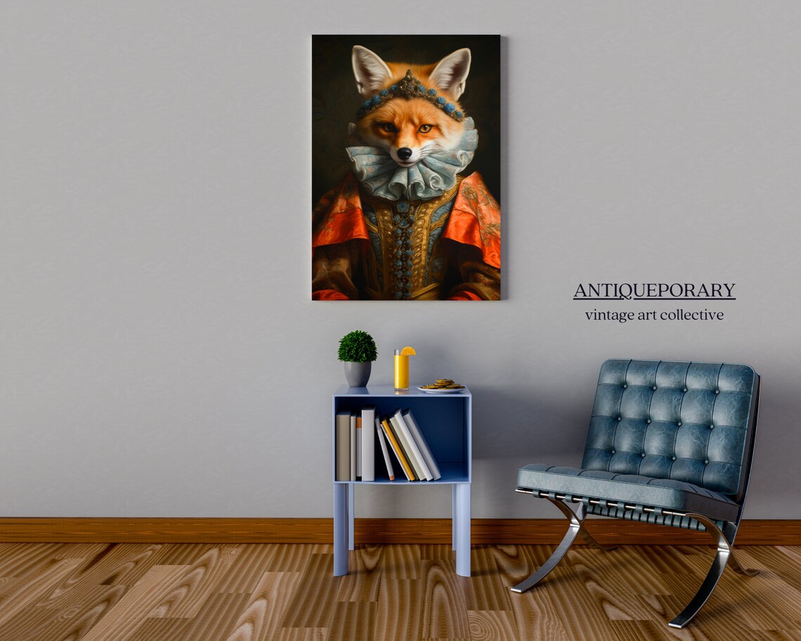 Victorian Animal Portrait Dressed Animal Prints Royal Fox Poster Royal Animal Painting Renaissance Animal Portrait Vintage Inspired Art