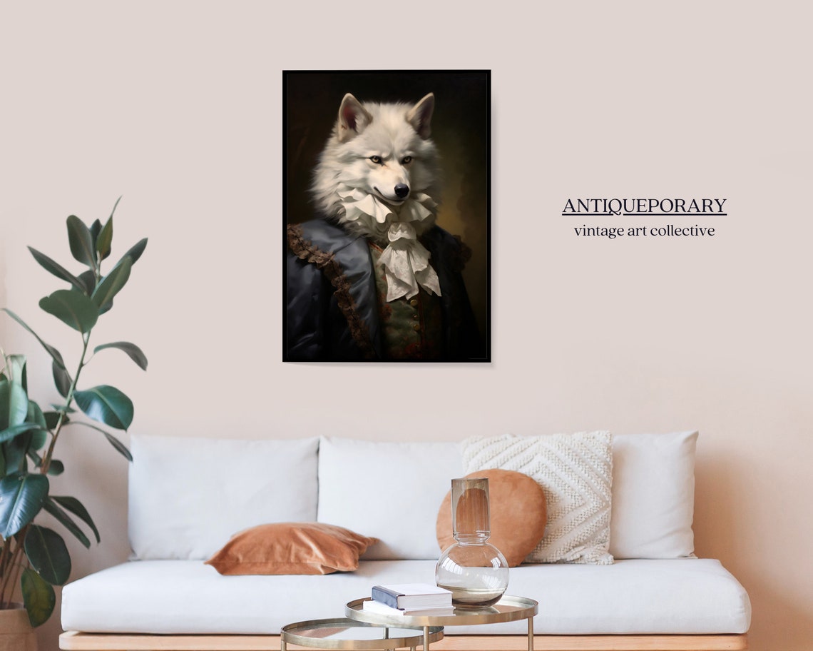 White Wolf in Ruffed Cravat and Dark Coat Vintage Portrait Poster - Image 6
