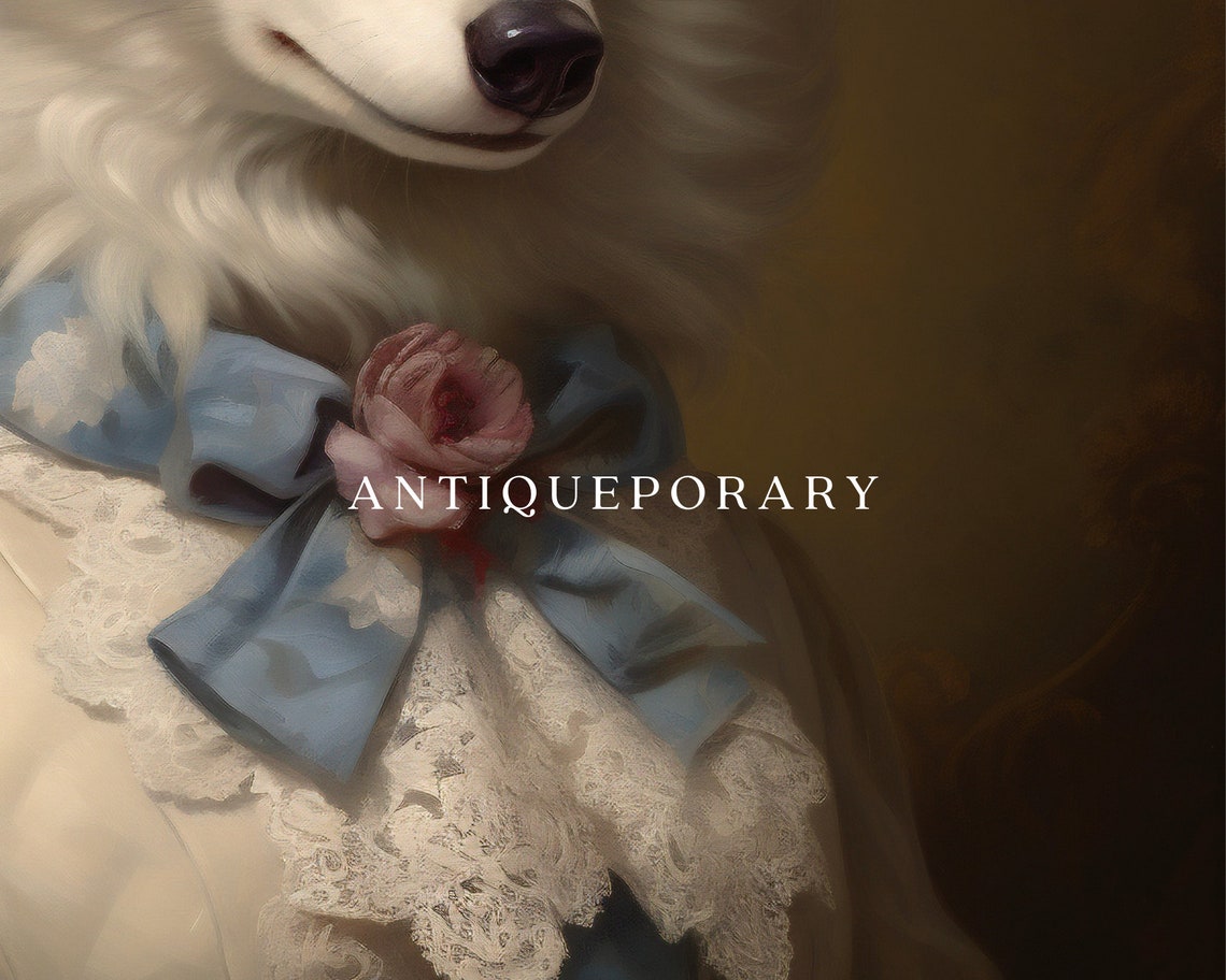 White Wolf Lady Royal Portrait Floral Hat Victorian Style Poster - Image 2