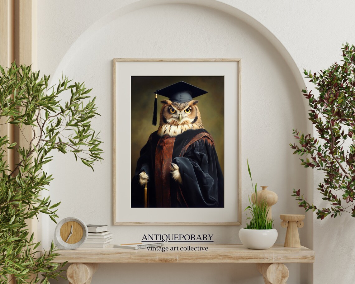 Owl Graduate in Cap and Gown Holding Diploma Portrait Poster - Image 5