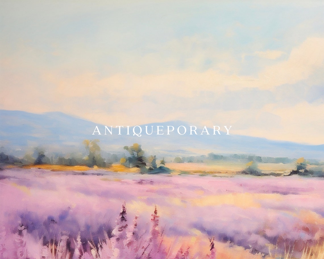 Blooming Lavender Field Sunset Impressionist Landscape Painting Poster - Image 3
