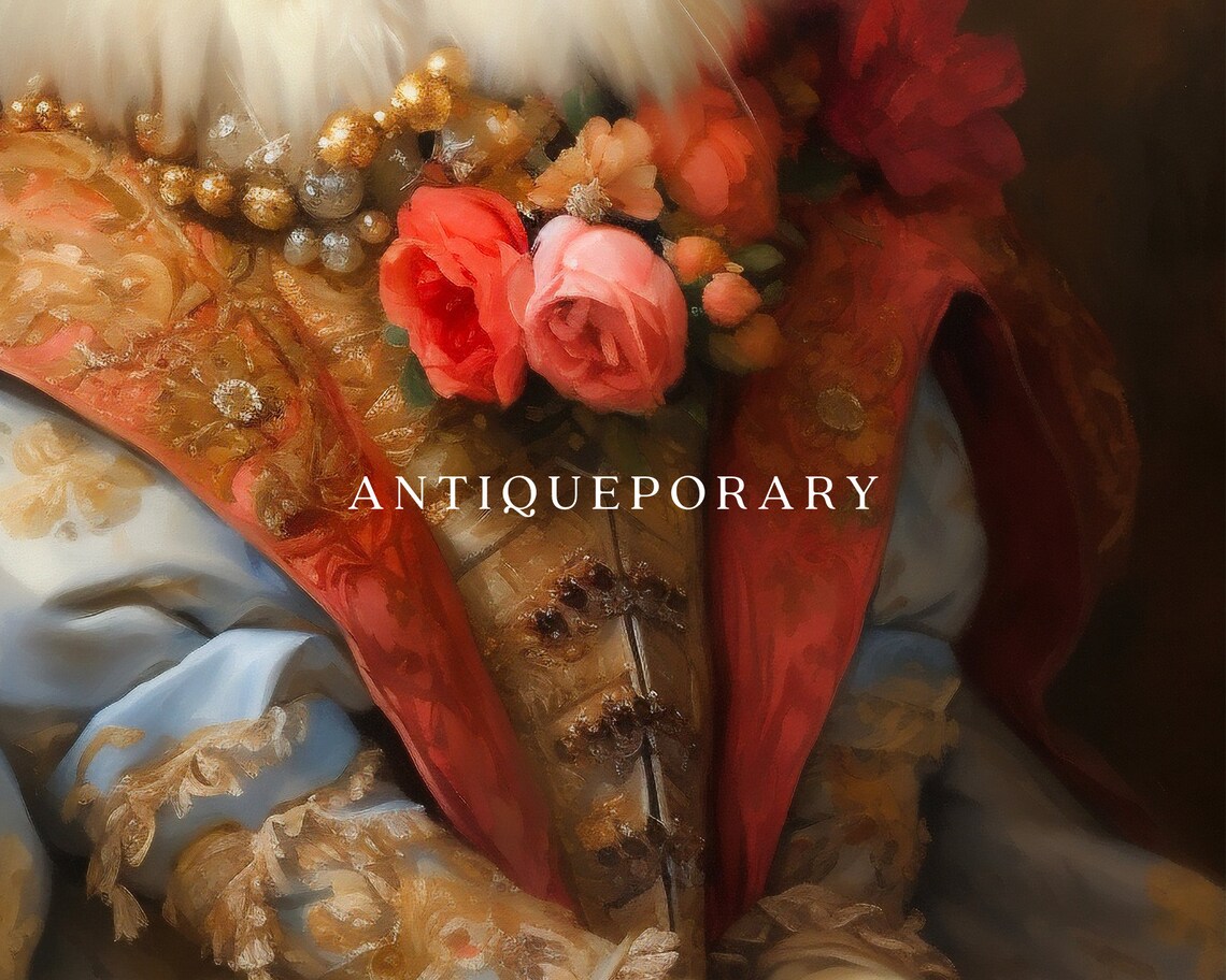 Royal Lady Cat Portrait Roses Pearls Victorian Gown Painting Poster - Image 2