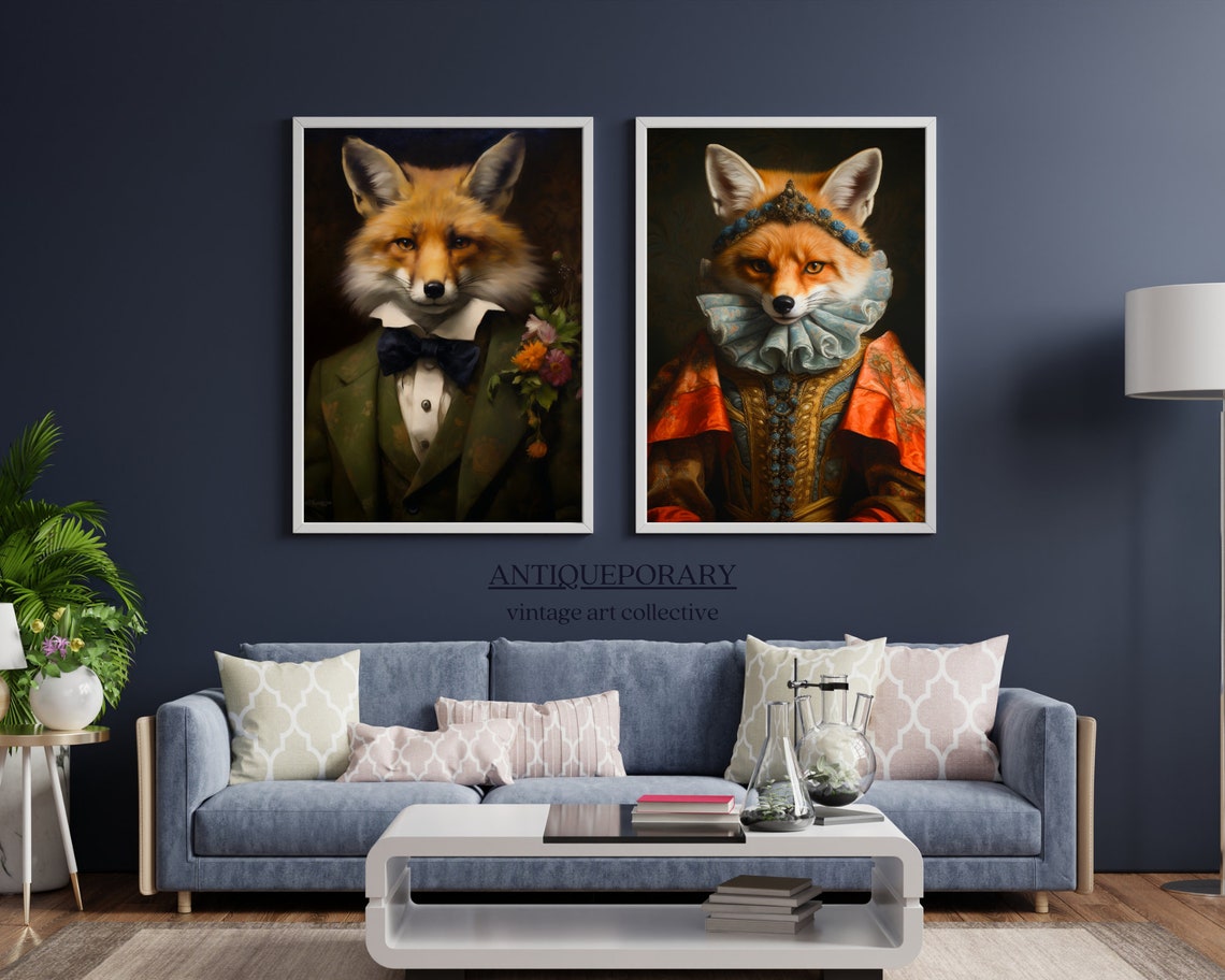 Renaissance Animal Portrait Victorian Animal Portrait Dressed Animal Prints Royal Fox Oil Painting Vintage Style Animal Portrait - Image 6