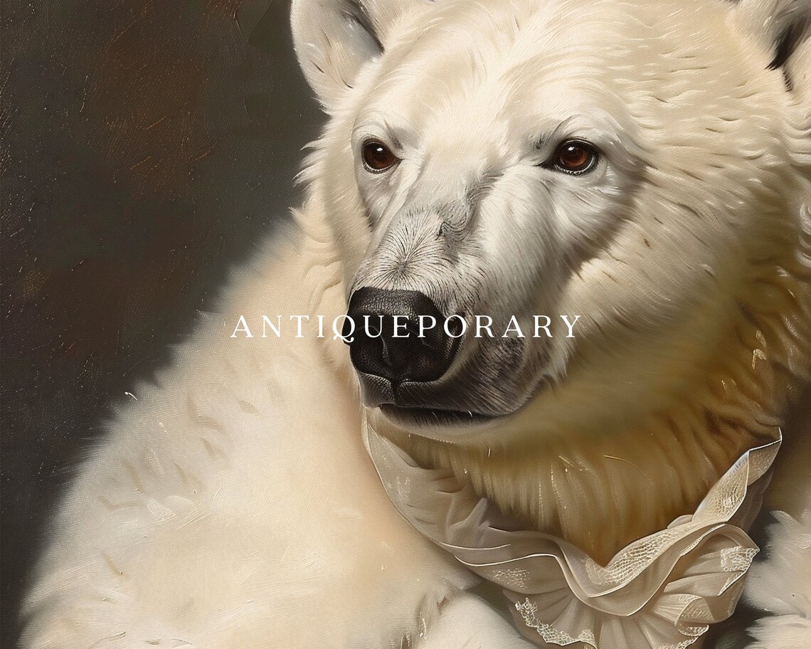 Polar Bear Gentleman in White Fur Coat Vintage Animal Portrait Poster - Image 3