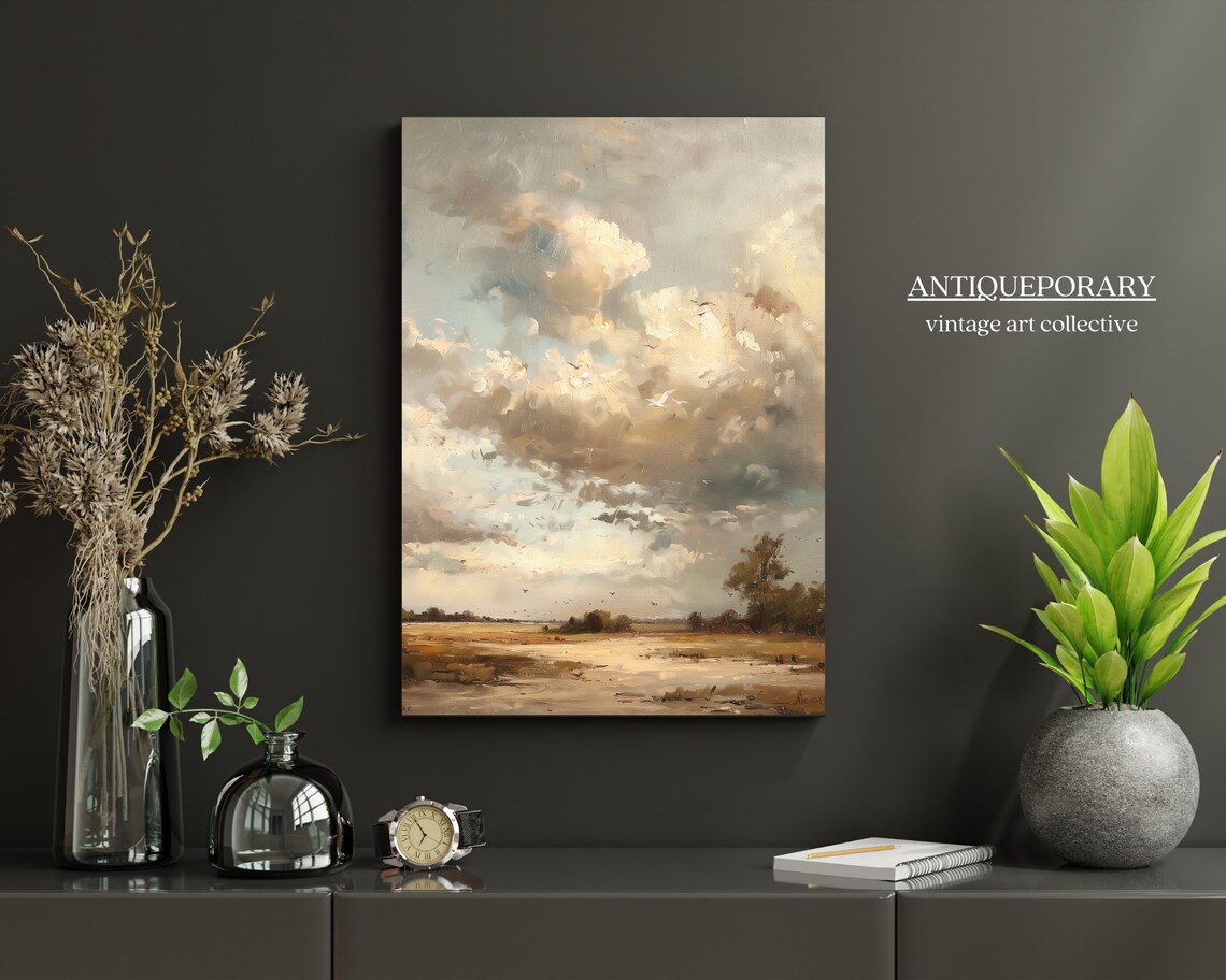 Muted Tonal Plains Cloudy Sky Vintage Landscape Painting Poster - Image 7