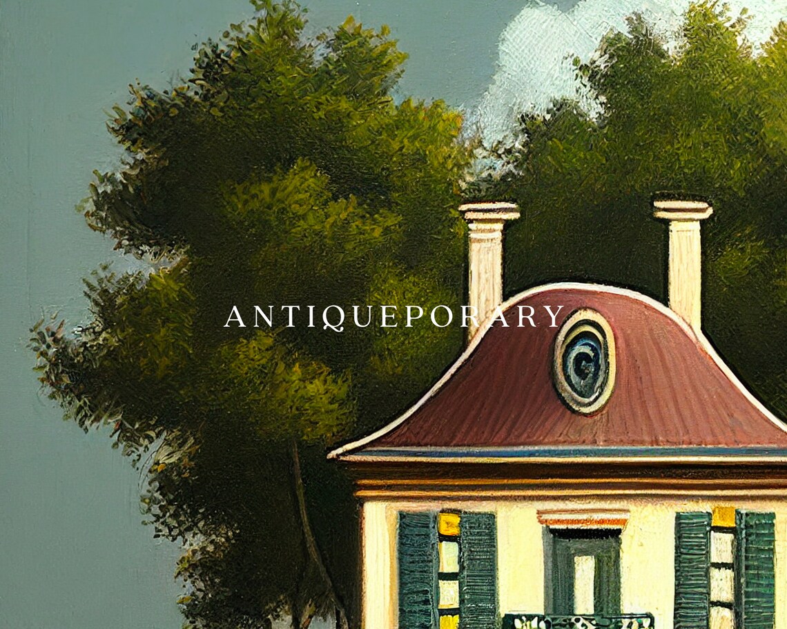 French Country House Mansard Roof Riverside Garden Vintage Poster - Image 3